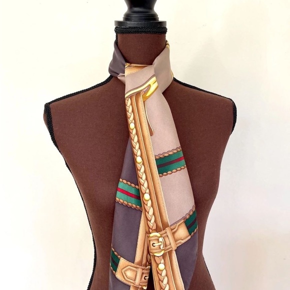 Gucci Brown and Gold Equestrian Scarf - Picture 9 of 12